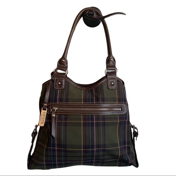 Chaps Handbags - Chaps Green Tartan Plaid Shoulder Handbag